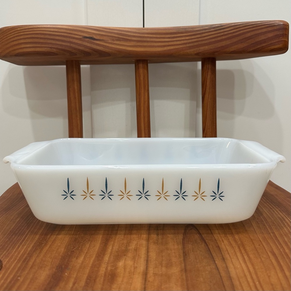 Vintage Anchor Hocking Fire King Small Candle Glow Loaf Pan Bakeware Baking Dish